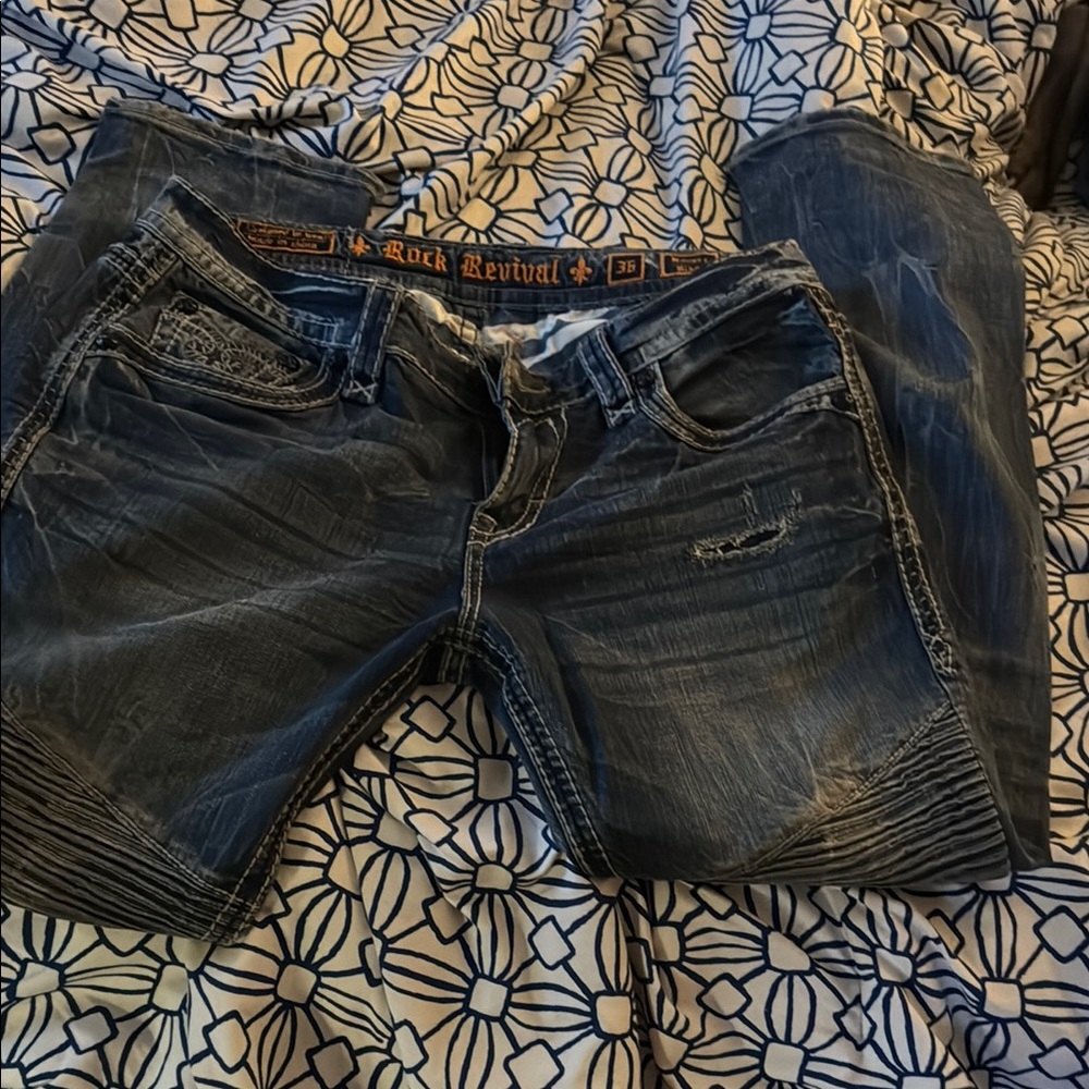 Rock Revival Relaxed Blue Jeans Vintage Distressed